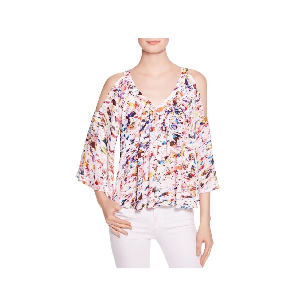 Rebecca Minkoff Vegas Splatter Abstract Cold Shoulder Blouse - Picture 2 of 8